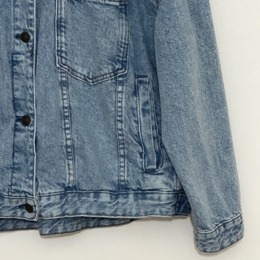We the Free Opal Swing Denim Jacket L Blue Oversized Trucker Relaxed Slouchy